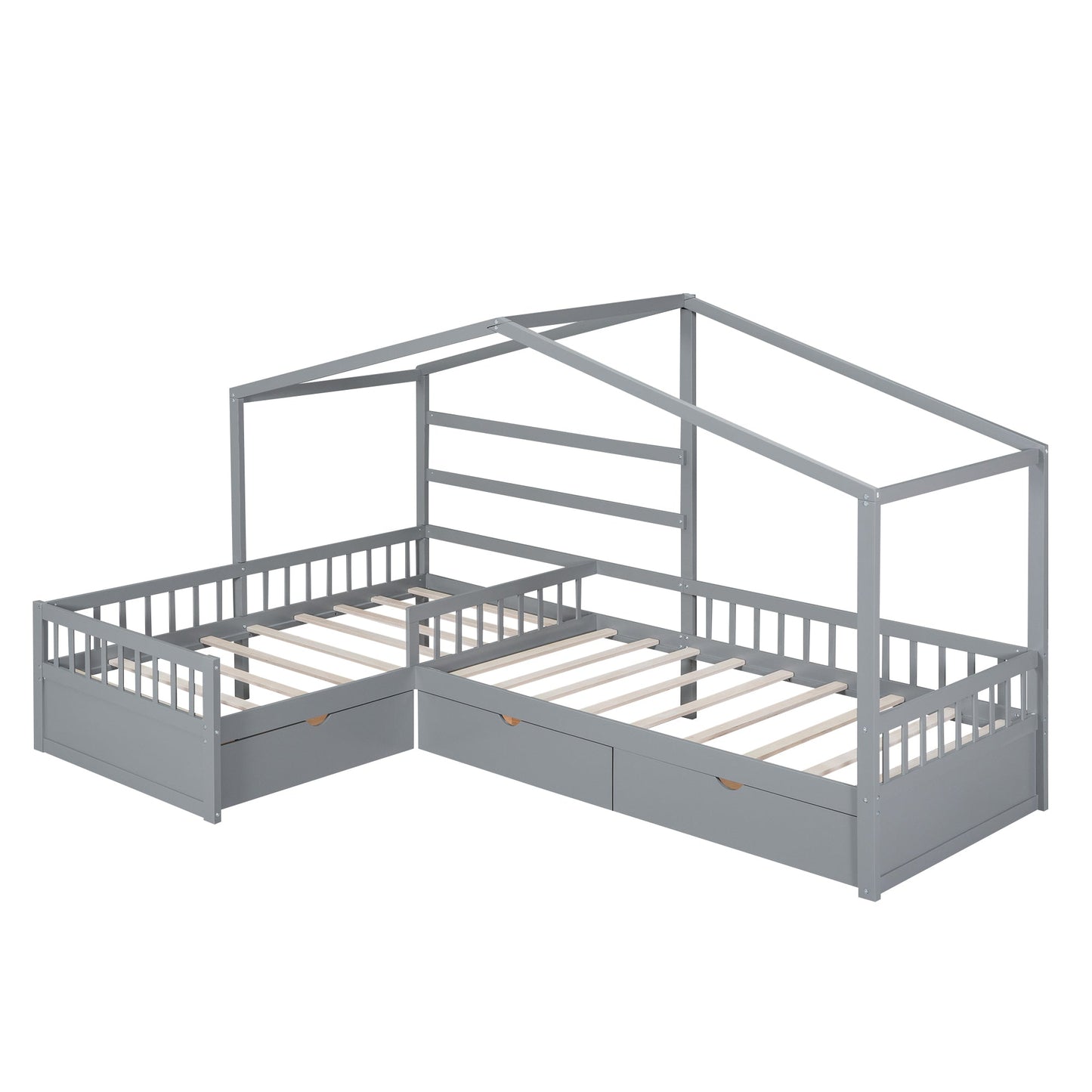 Twin Size House Platform Bed with Three Storage Drawers Gray - Korvel