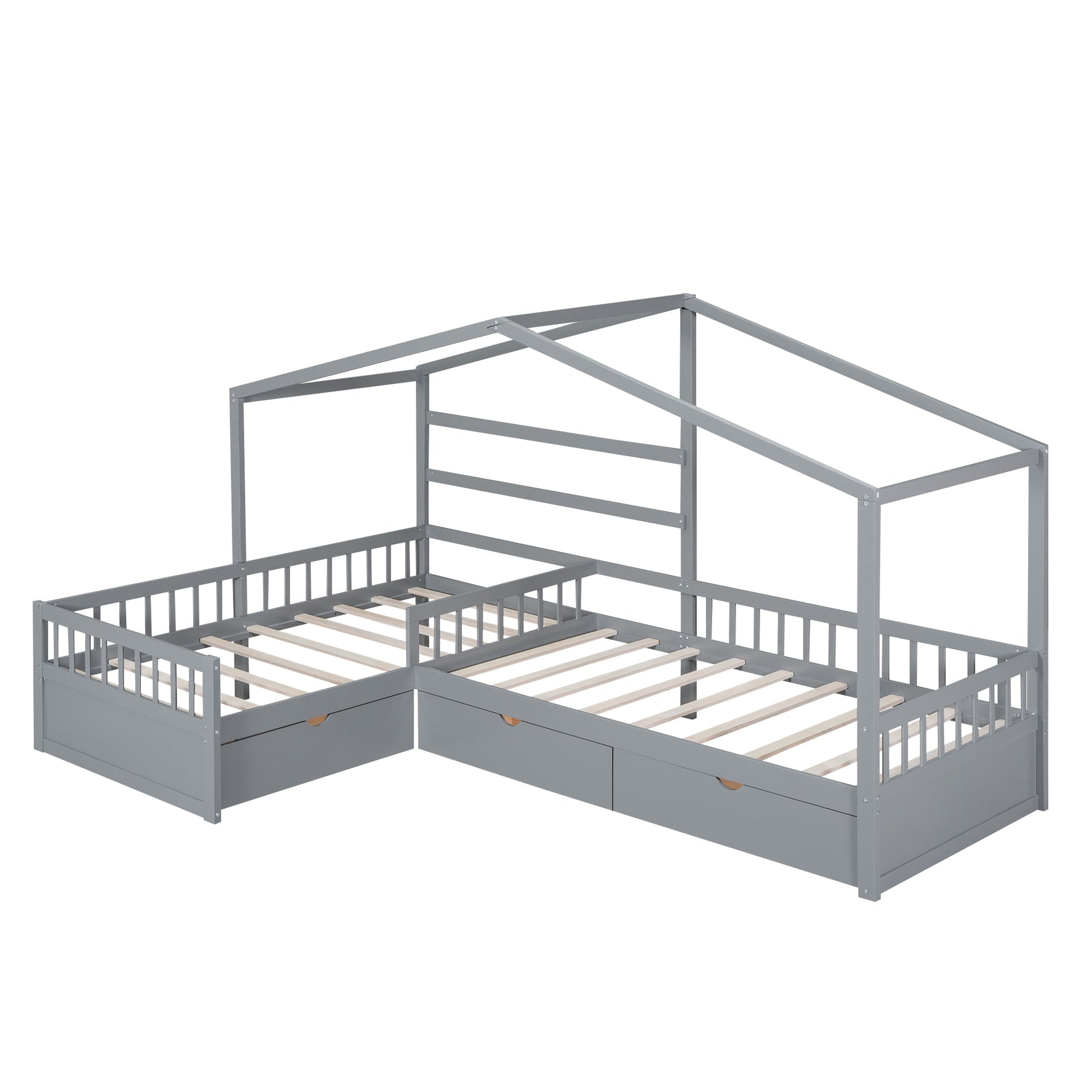 Twin Size House Platform Bed with Three Storage Drawers Gray - Korvel