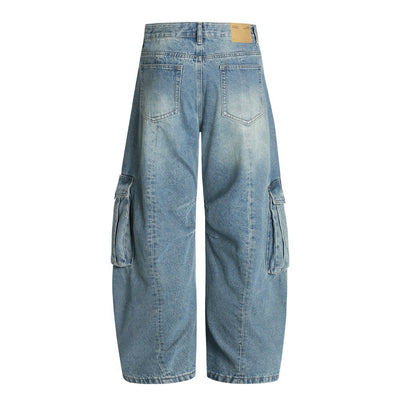 Vintage Washed Multi-Pocket Workwear Jeans for Men