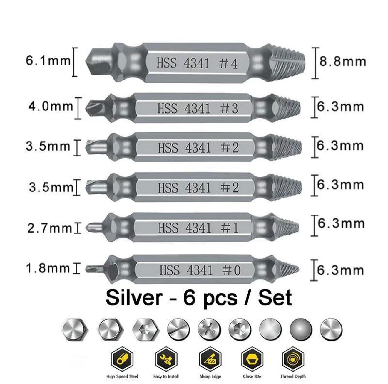 GripOut Screw Extractor Set - 6-Piece Tool Kit