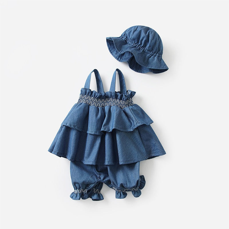 Children's Sling Jumpsuit Summer Netflix Models Baby Fake Two Pieces Harness Crawling Clothes Female Baby A Class Clothes - Korvel