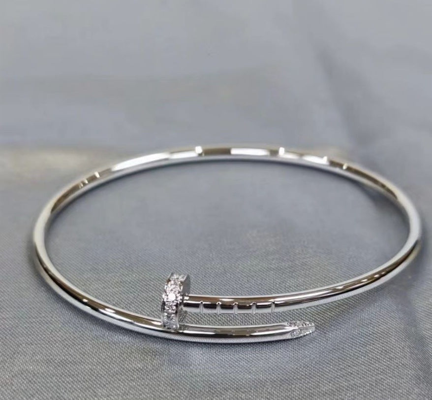 Precision Thick Plating Head and Tail Diamond Fashion Three-Circle Full Diamond Couple Bracelet - Korvel