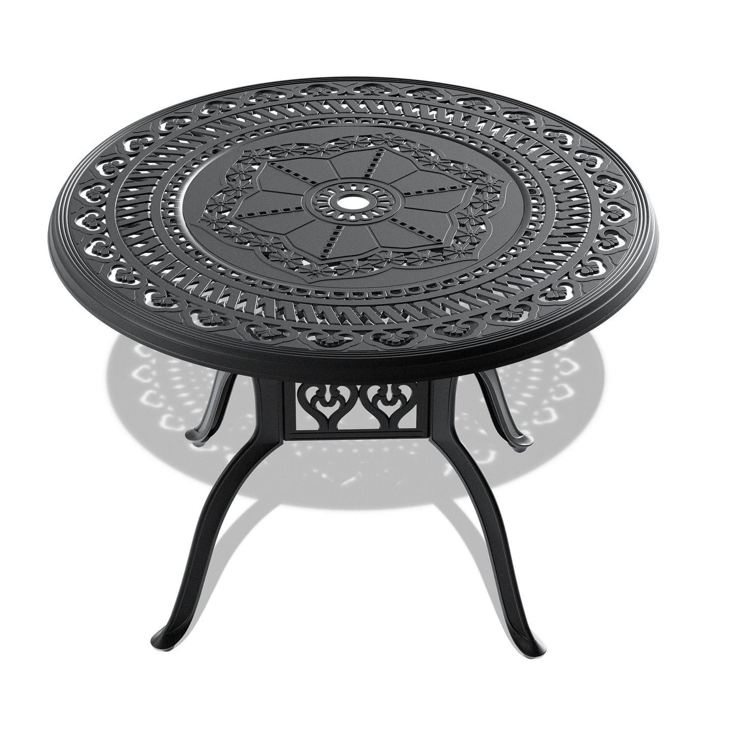 Ø39.37-inch Cast Aluminum Patio Dining Table With Black Frame and Umbrella Hole - Korvel