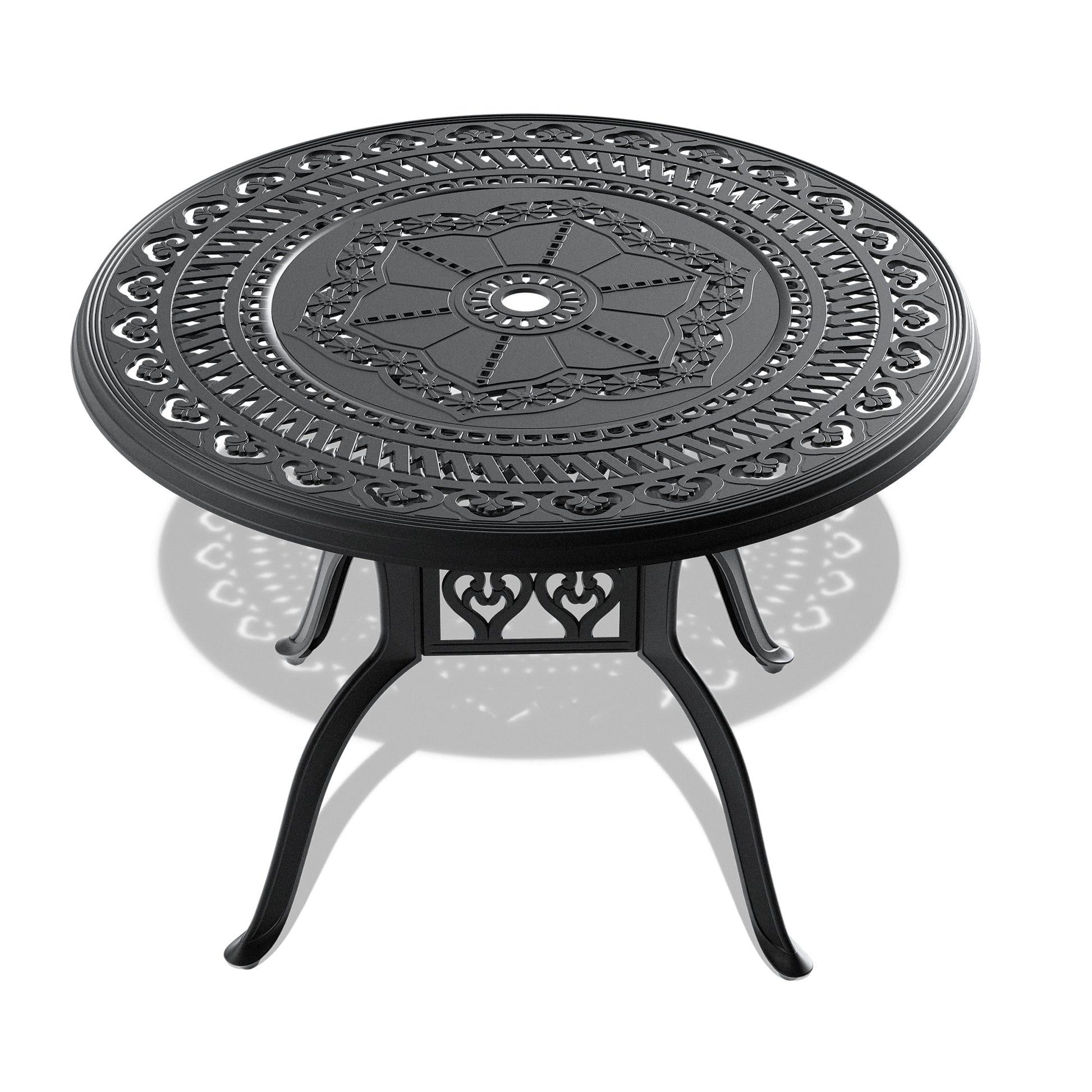 Ø39.37-inch Cast Aluminum Patio Dining Table With Black Frame and Umbrella Hole - Korvel
