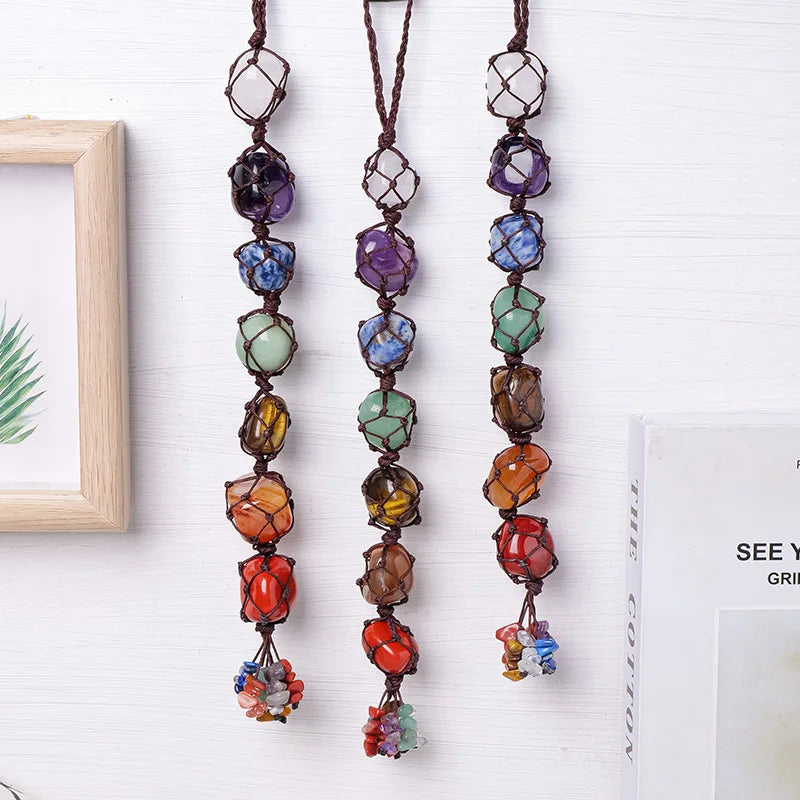 Natural Crystal Seven Color Rolling Stone Car Pendant