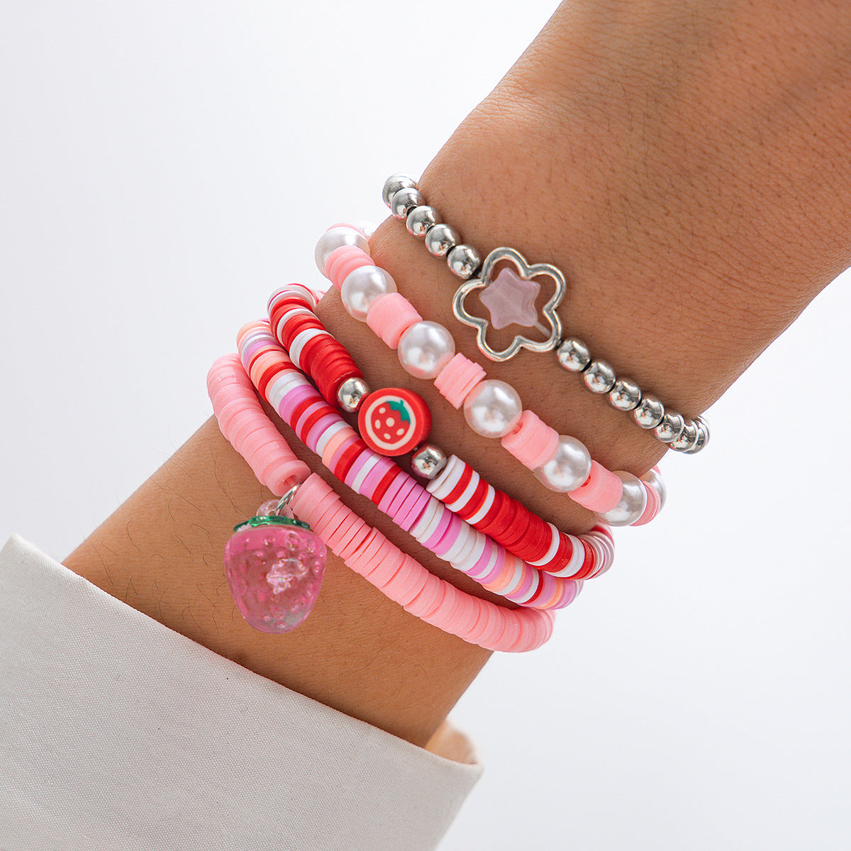 Sweet acrylic bead bracelet with cute strawberry soft ceramic CCB bracelet set - Korvel