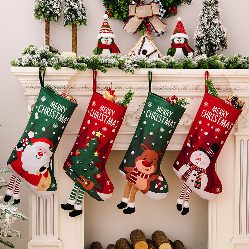 Christmas decorations, colorful prints, Christmas socks, Santa Claus gift socks, snowman gift bags, red and green leg hanging Christmas socks - Korvel