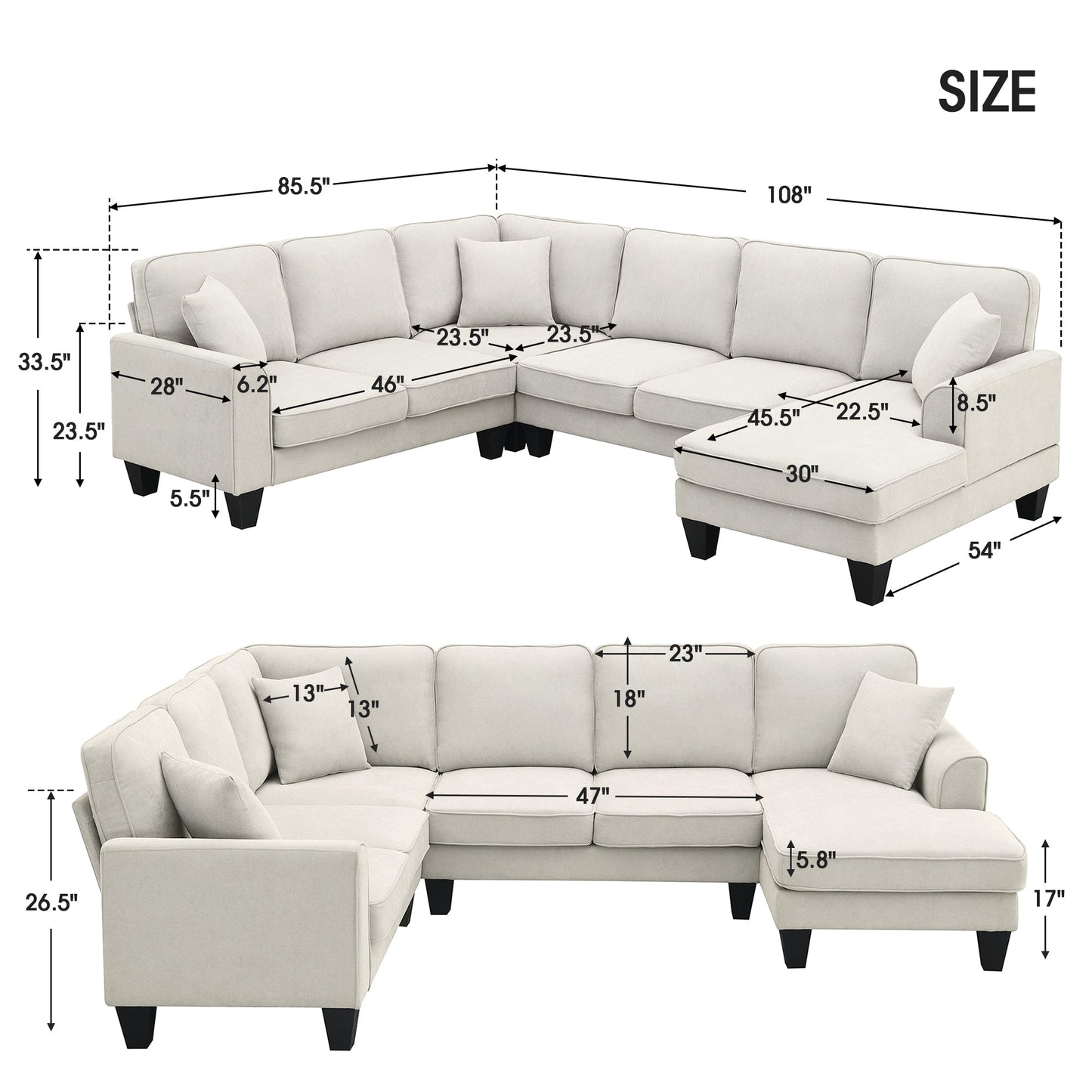 [VIDEO provided] [New] 108*85.5" Modern U Shape Sectional Sofa 7 Seat Fabric Sectional Sofa Set - Korvel