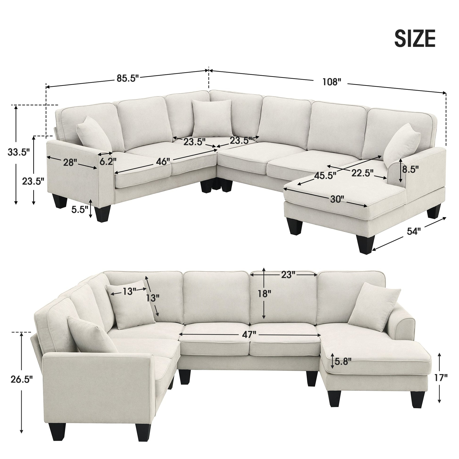 [VIDEO provided] [New] 108*85.5" Modern U Shape Sectional Sofa 7 Seat Fabric Sectional Sofa Set - Korvel