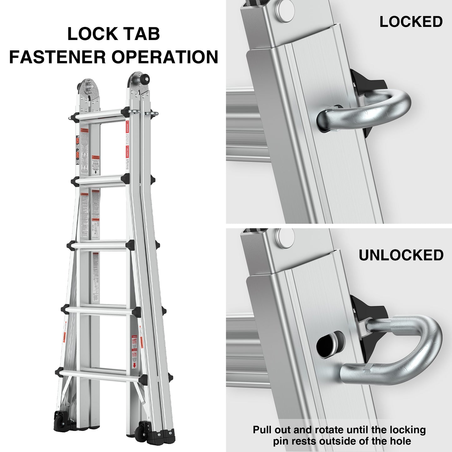 Aluminum Multi-Position Ladder with Wheels - 22 FT, 300 lbs Capacity