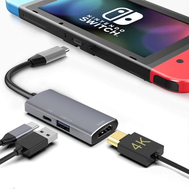 USB HUB docking station three in one C interface USB splitter Switch game console base HUB docking station - Korvel