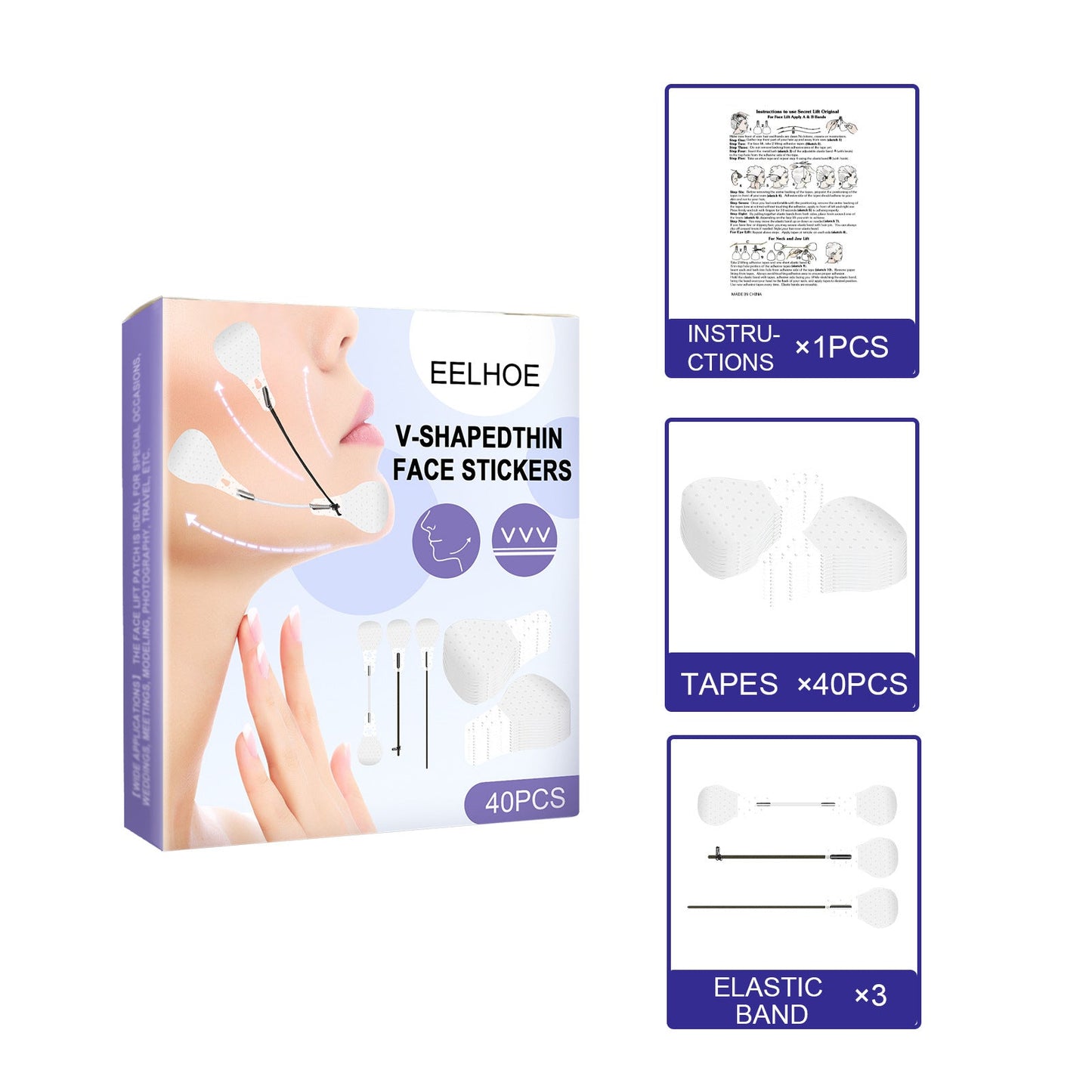 EELHOE EELHOE V Shape Thin Chin Muscle Lift To Eliminate Swelling And Shaping Patch Facial Skin Tightening And Shrinking Patch - Korvel