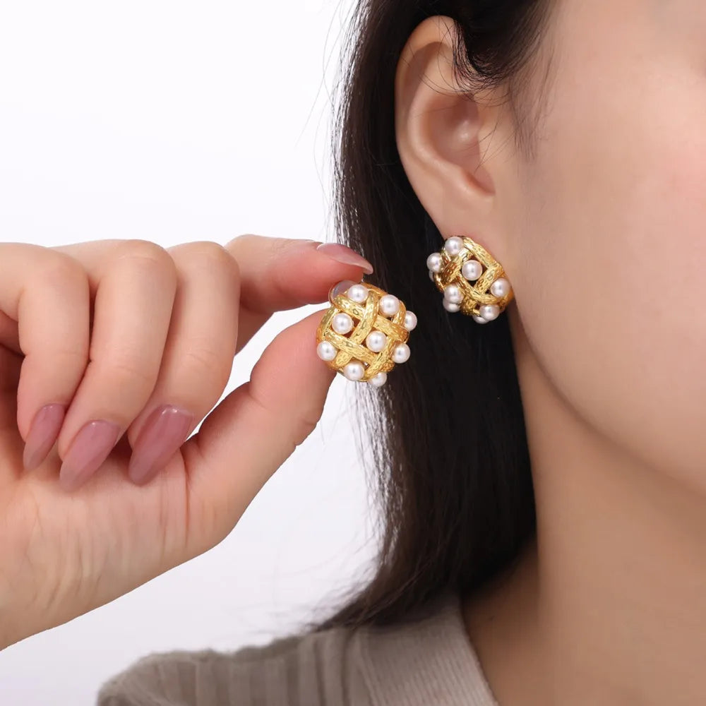 Copper Shell Pearl Stud Earrings - Korvel