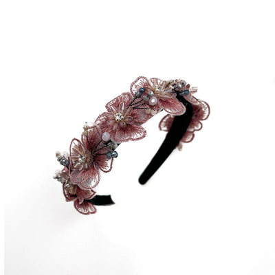 Handmade Embroidered Crystal Flower Hair Hoops for Women