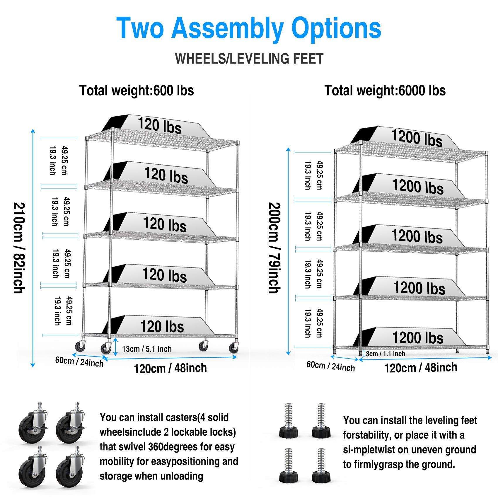5 Tier 6000lbs Heavy Duty Adjustable Storage Rack Metal Shelf Wire Shelving Unit Chrome - Korvel