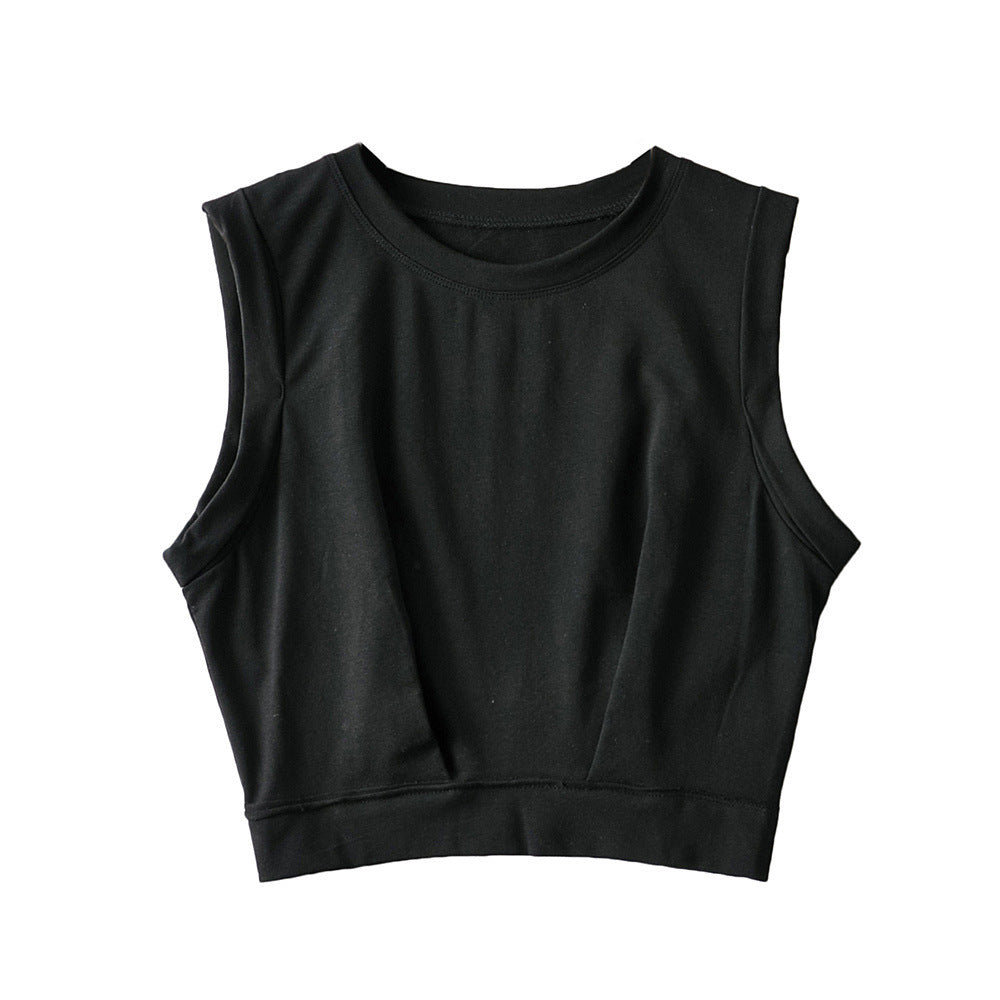 Short crop top with exposed navel and sleeveless loose fitting vest women's high waisted sports fitness yoga base shirt - Korvel
