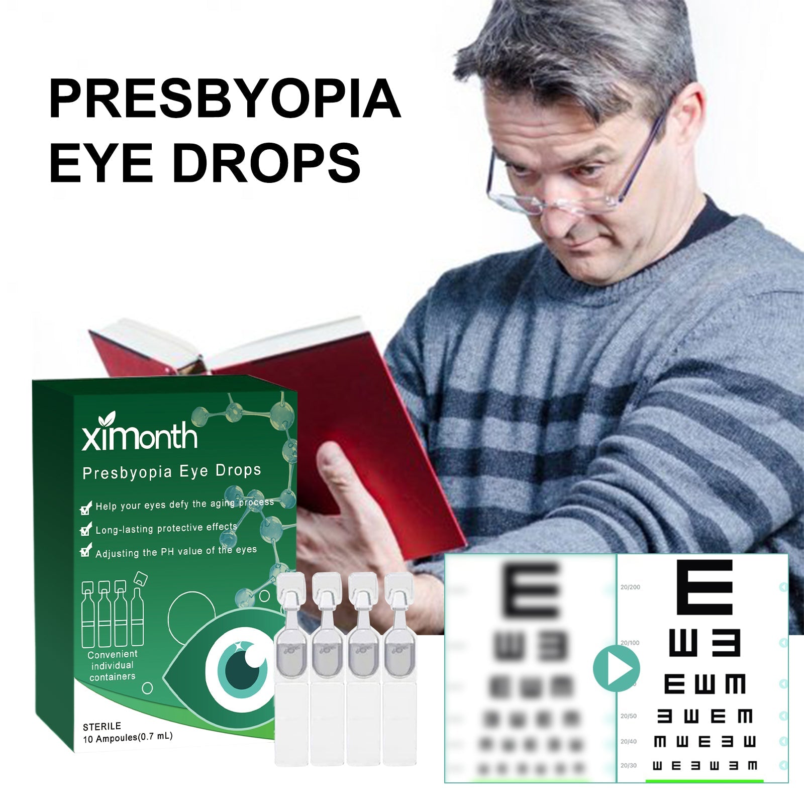Presbyopia Eye Drops, Relieve Eye Fatigue Dry Itchy Eyes Water Acid Swelling Blurred Vision Care Solution - Korvel