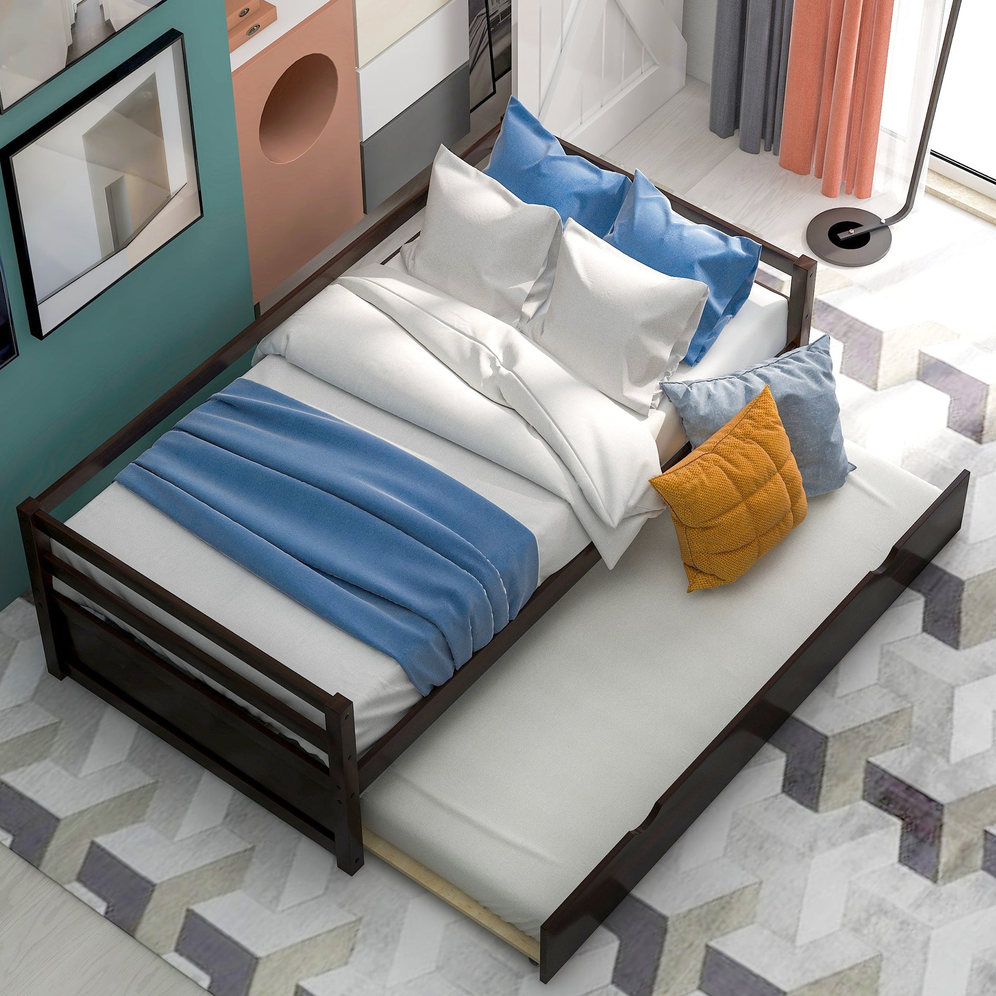 Daybed with Trundle Frame Set, Twin Size, Espresso(New SKU:WF283064AAP) - Korvel