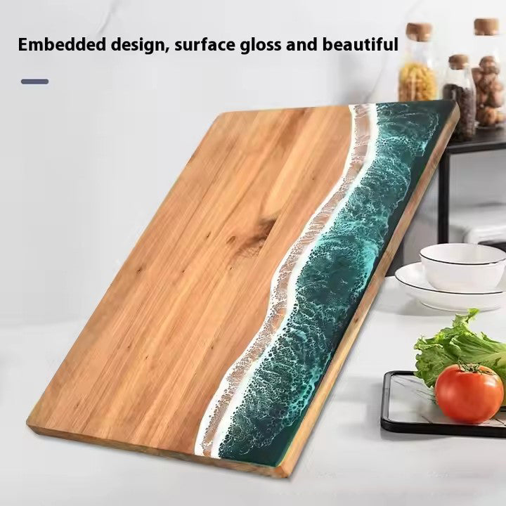 Acacia Wood and New Resin Cutting Board Wave Spliced Design Kitchen Fruit and Steak Board for Chopping Rectangle Wooden Boards - Korvel