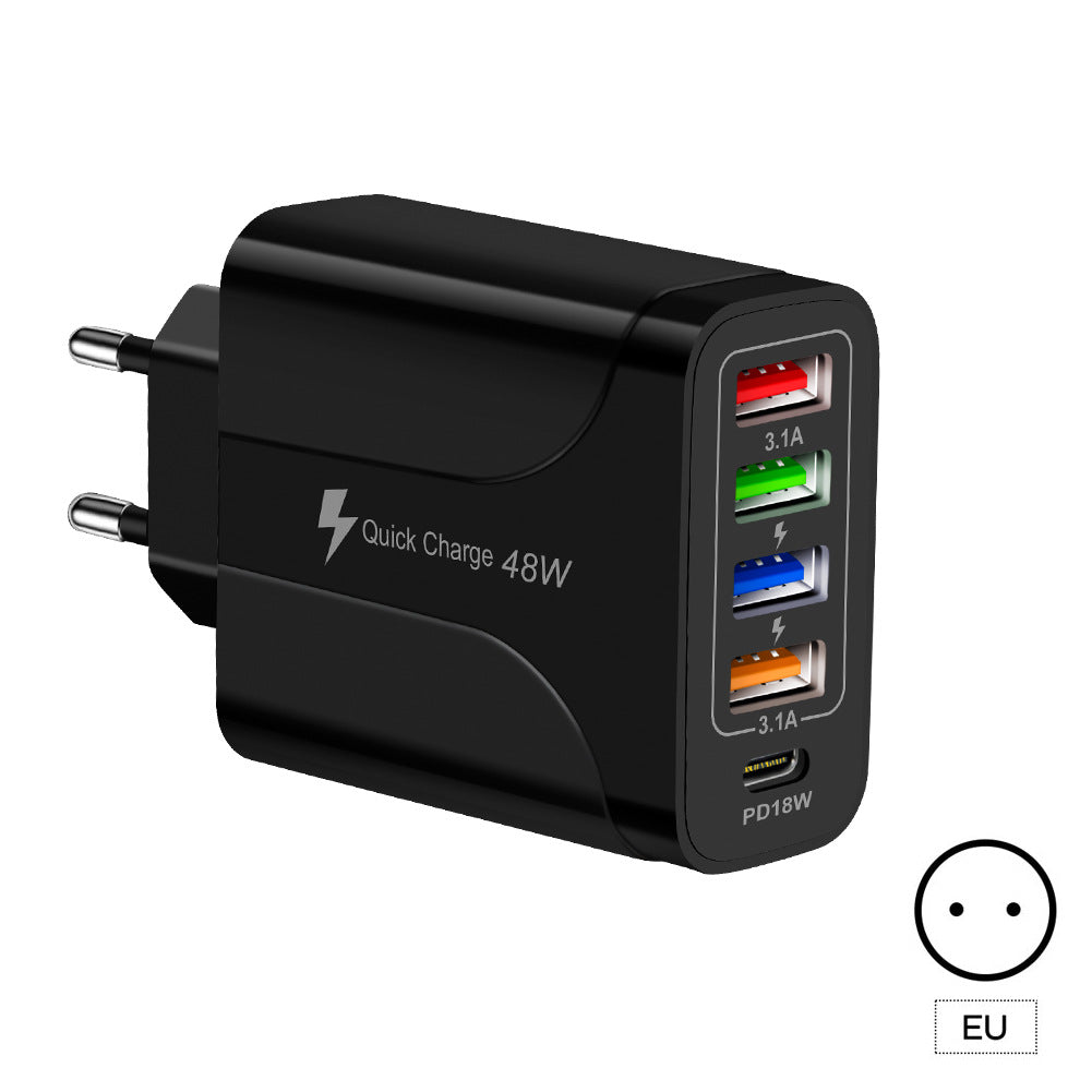 4USB+Type-C mobile phone charger PD18W 5-in-1 charging head 48W charger PD interface charger - Korvel