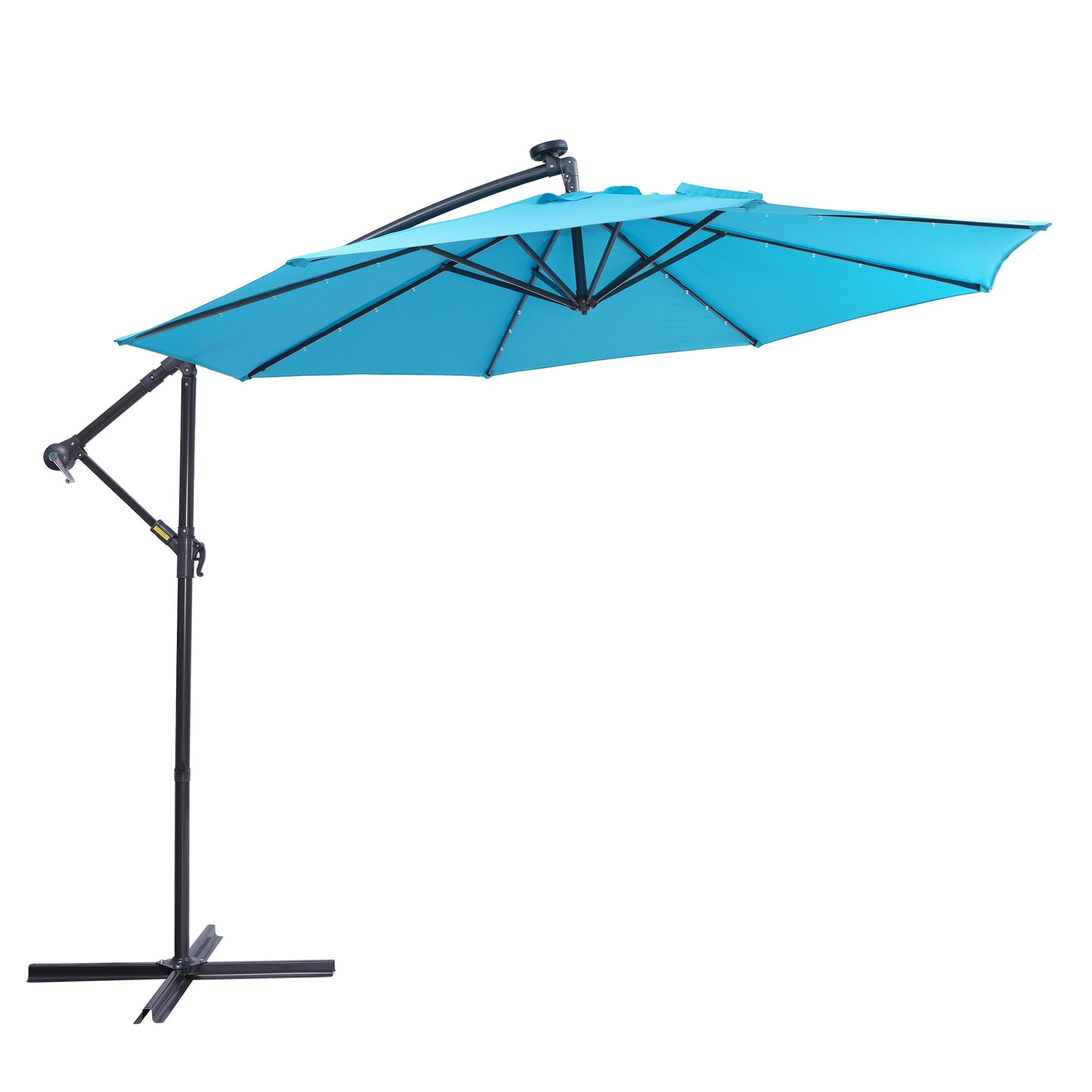 10 FT Solar LED Patio Outdoor Umbrella Hanging Cantilever Umbrella Offset Umbrella Easy Open Adustment with 32 LED Lights - Korvel