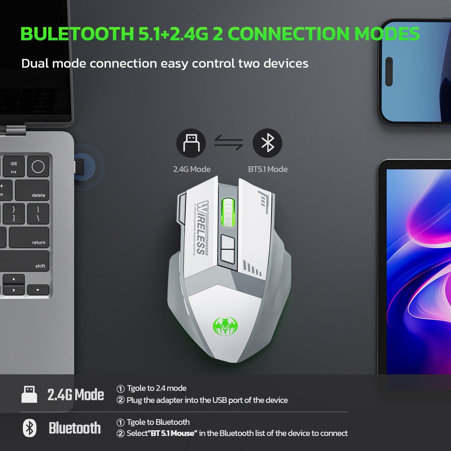 Ratón Gaming Inalámbrico Bluetooth Premium con Iluminación RGB