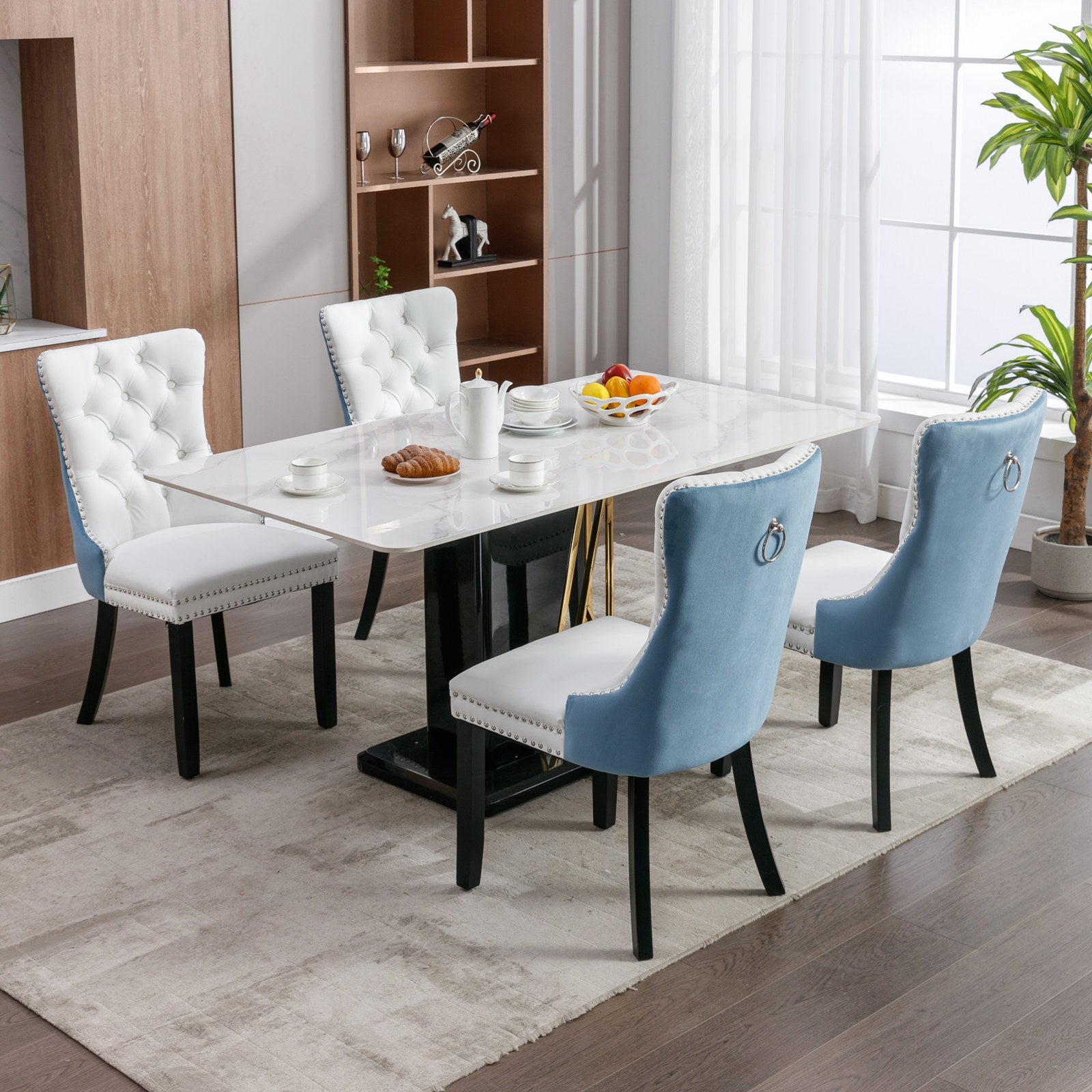 A&A Furniture Nikki Collection Modern High-end Tufted Solid Wood Contemporary PU 2-Pcs Set White+Light Blue - Korvel