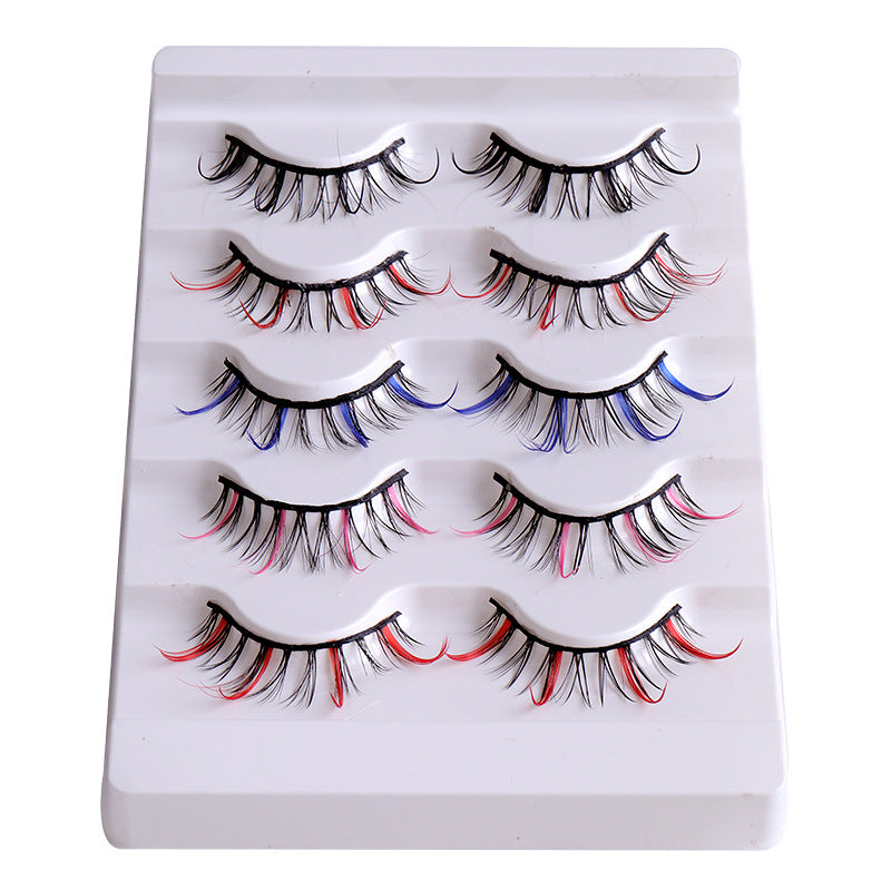 Color false eyelashes 5D multi-layer thick cross mink eyelashes 5 pairs of eyelashes - Korvel