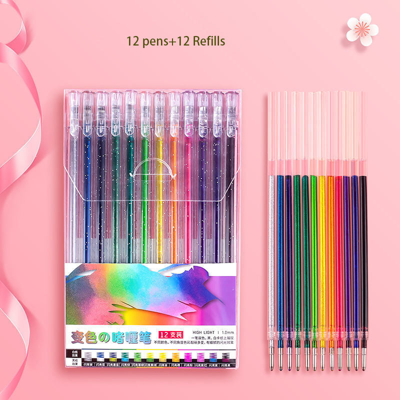 Drawing Doodling Scrapbook Journaling fluorescent Sparkle Gel Pen Neon Glitter Pens Fine Tip Art Markers Glittering Pen Set - Korvel