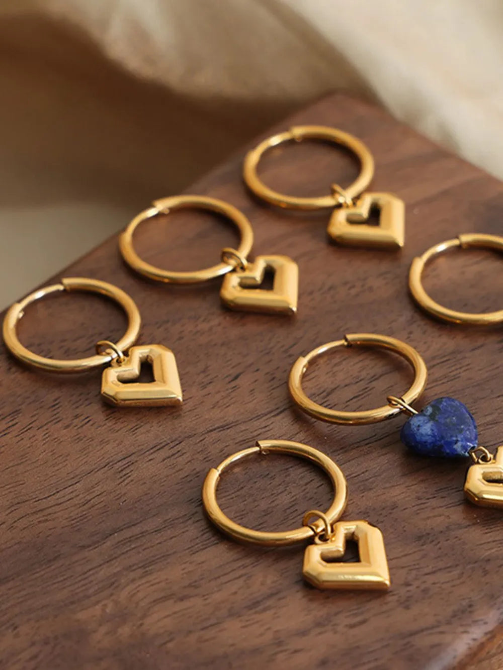 Heart Shape Lapis Lazuli Dangle Earrings - Korvel