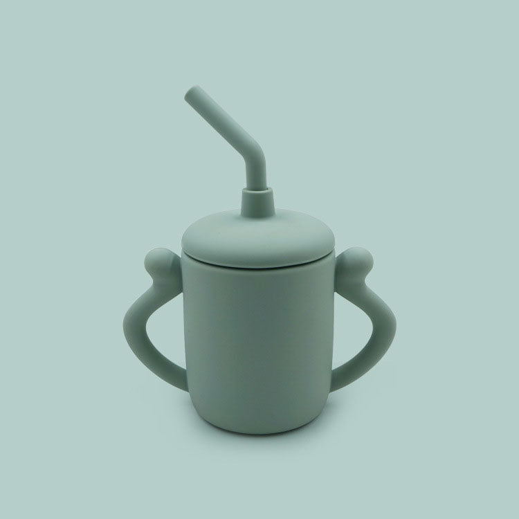 Children's Silicone Water Cup With Straw Silicone Anti-Drop Water Cup Leak-Proof Binaural Training Learning Drinking Cup - Korvel