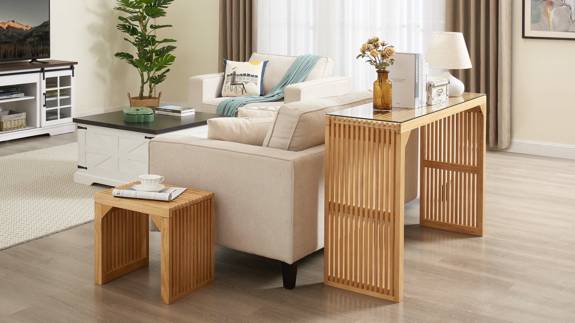 Pine Dining Bench and Table, Indoor Wood Bench for Entryway,Living Room,Kitchen and Bench Set (Nature, Bench & Table) Small - Korvel