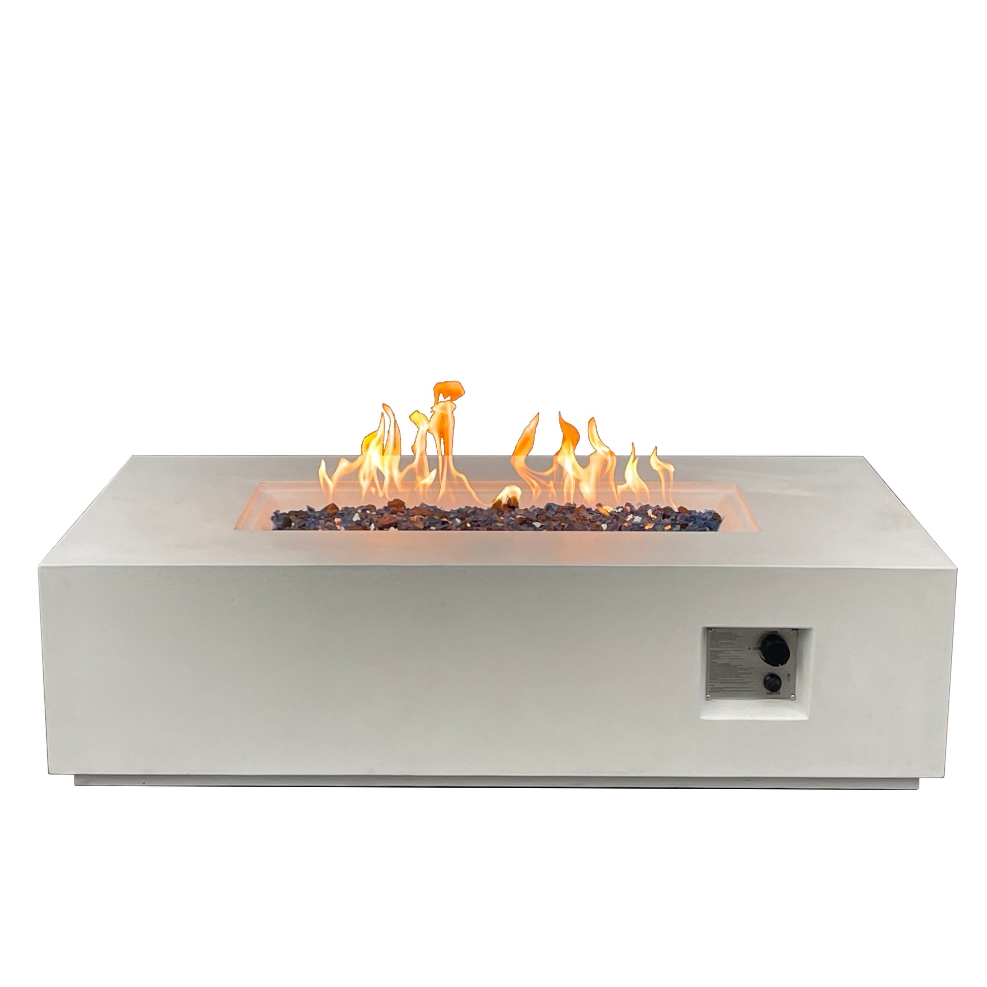 52 Inch Outdoor Concrete Propane gas rectangle Fire Pit table in Antique white color - Korvel