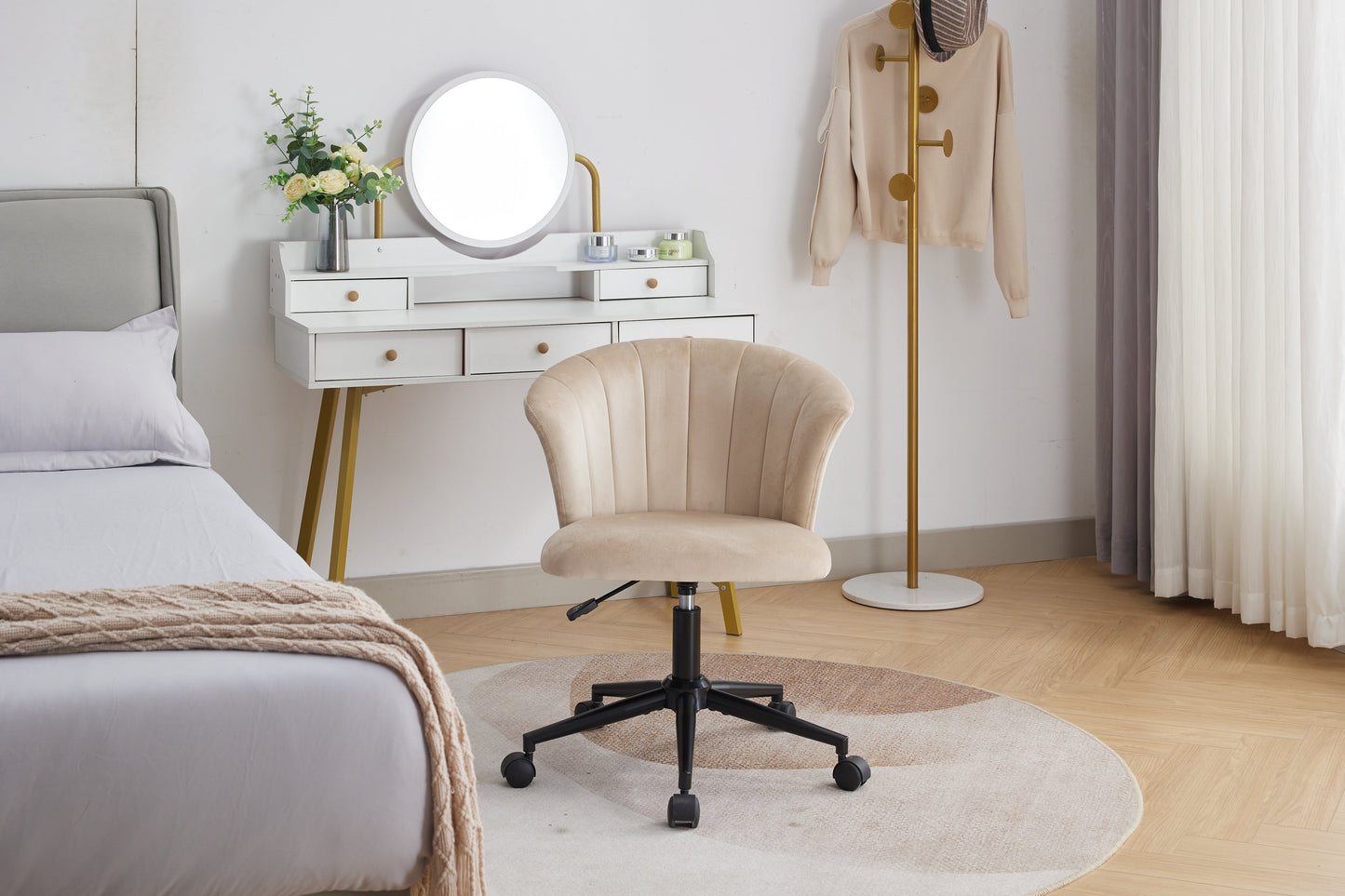 Silla de Oficina en Forma de Flor de Terciopelo con Giro