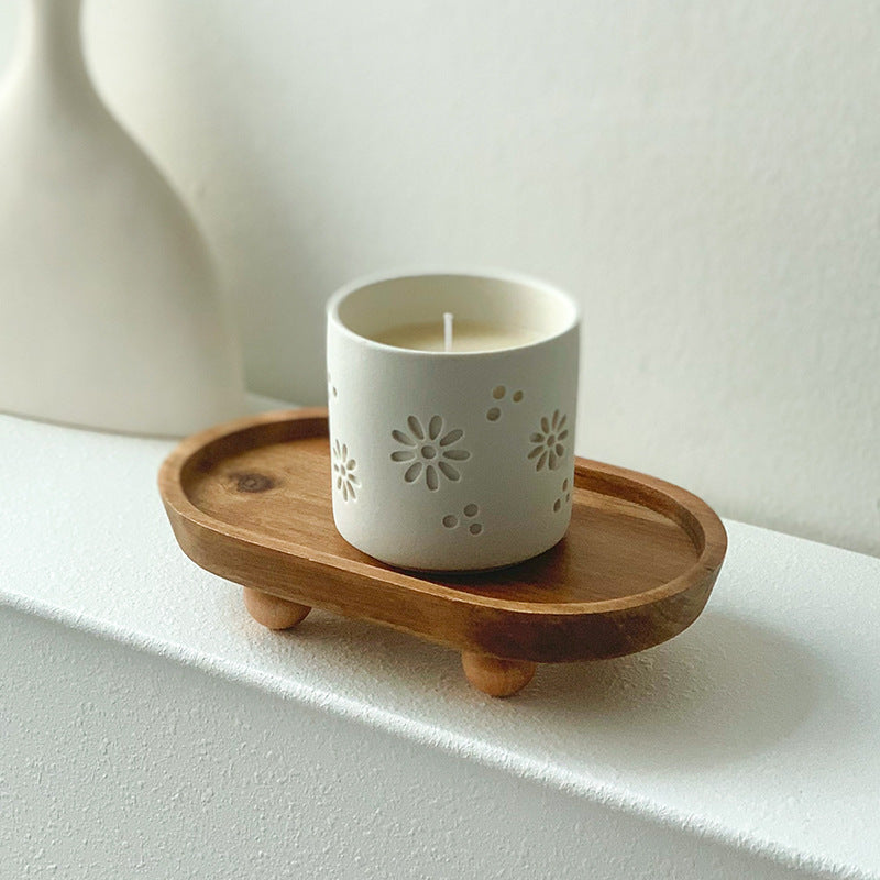 Entrance foyer storage tray aromatherapy glasses placement tray oval wooden ornament household tray - Korvel
