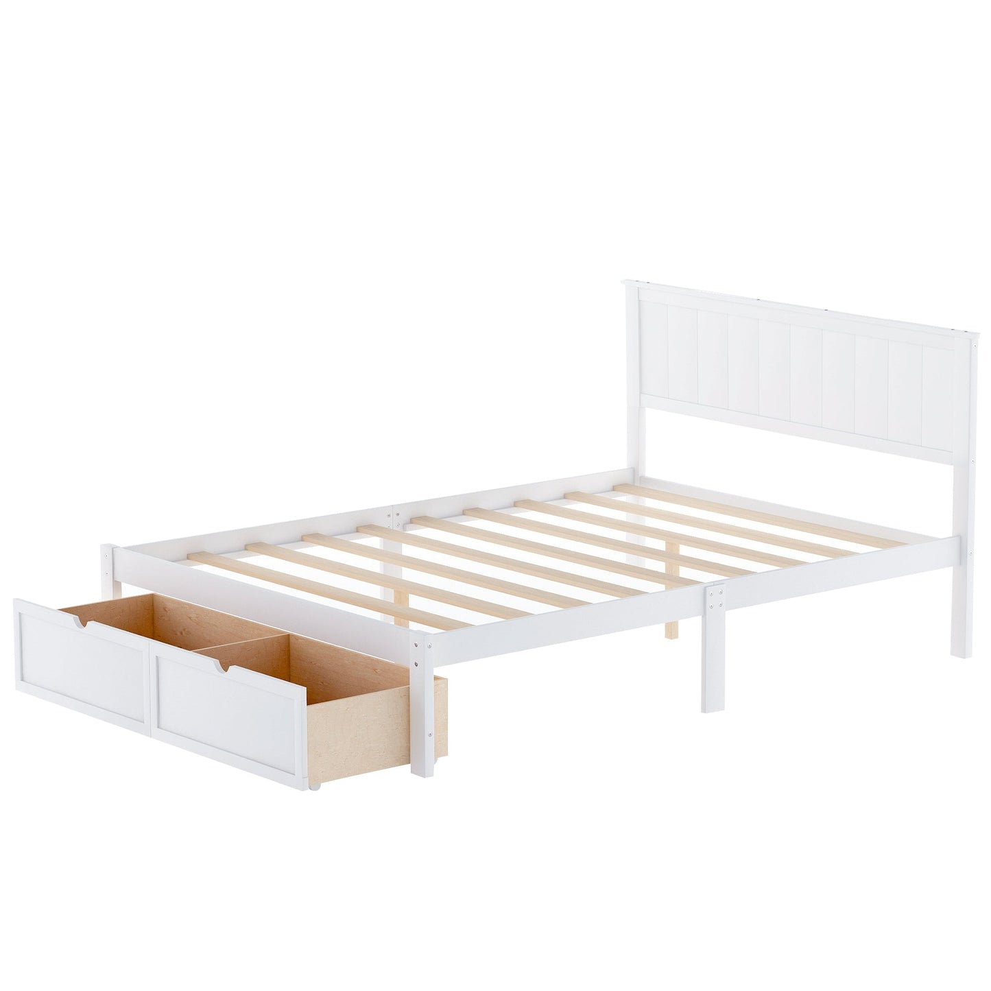 Lit plateforme de taille complète avec tiroirs sous le lit - Blanc