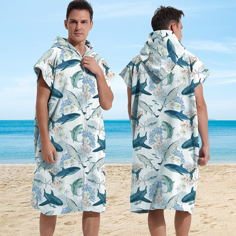Hooded Towel Ultra-fine Fiber Zipper Wearable Bathrobe Cape Beach Towel - Korvel
