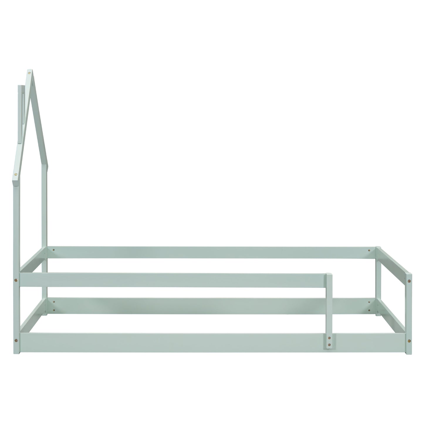 Twin Size Wood Bed with House-Shaped Headboard in Light Green