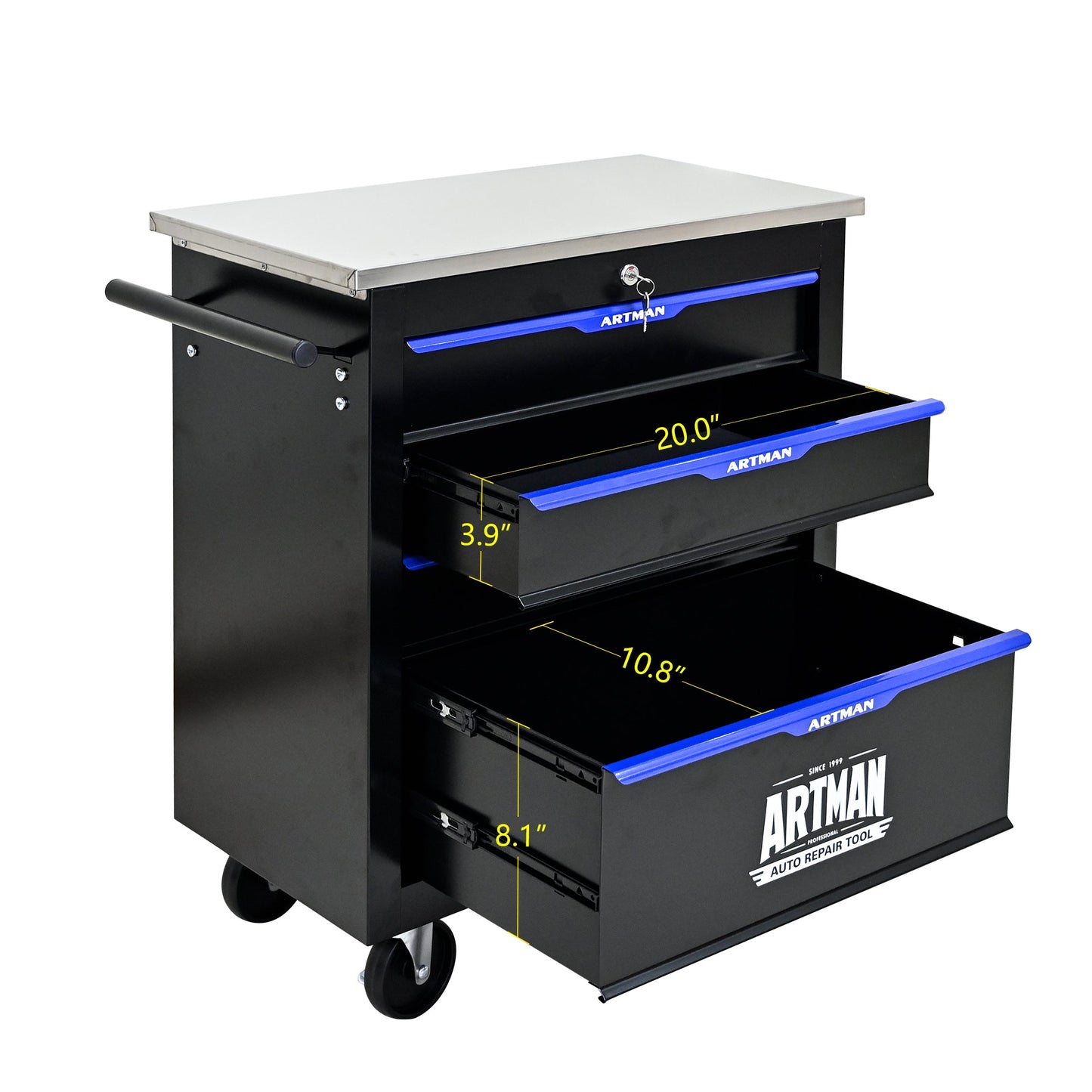 4 DRAWERS MULTIFUNCTIONAL TOOL CART WITH WHEELS-BLACK - Korvel