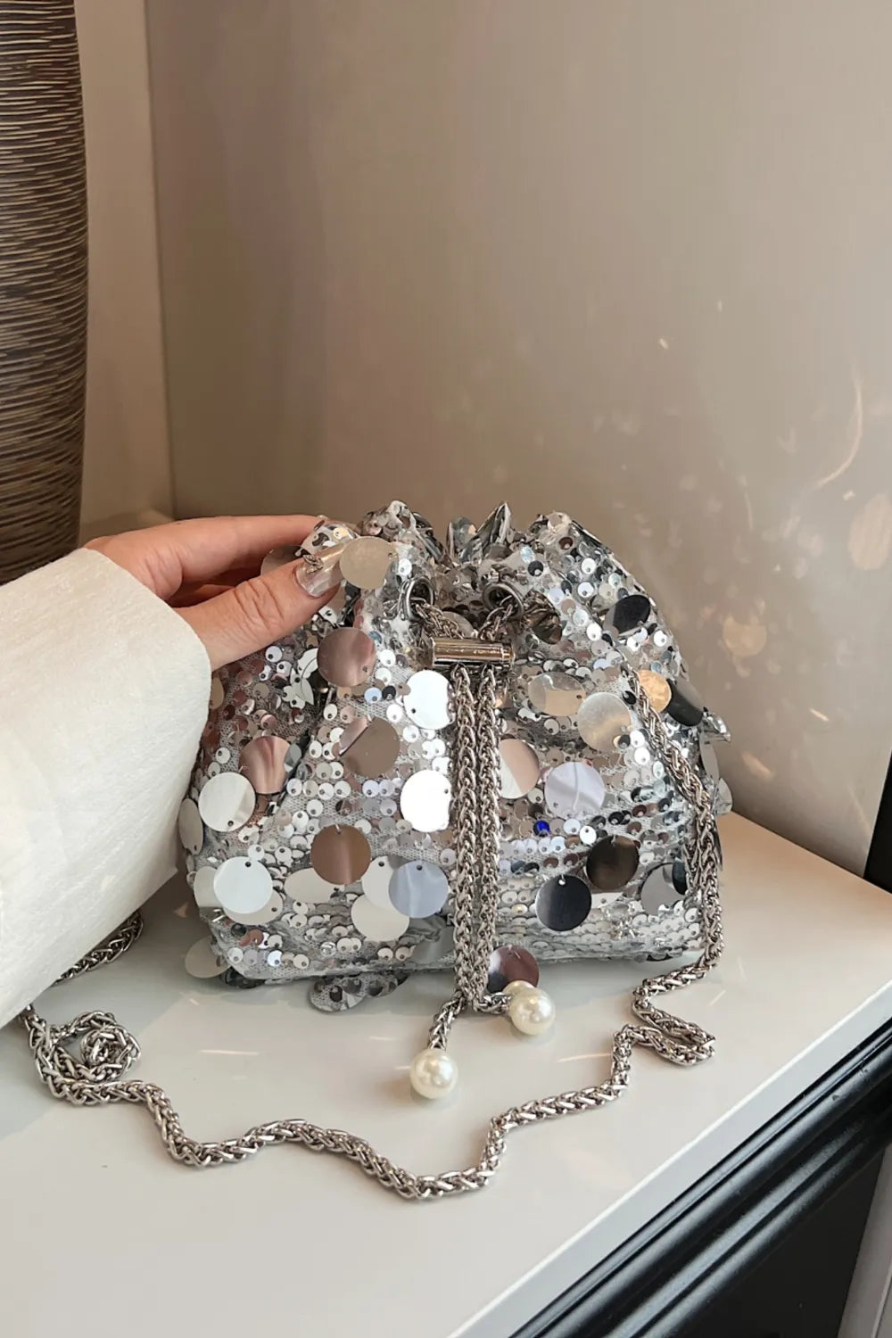 Drawstring Sequin Crossbody Bag - Korvel