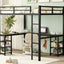 Full Metal Loft Bed with Desk and Shelves, Loft Bed with Ladder and Guardrails, Loft Bed Frame for Bedroom, Black - Korvel