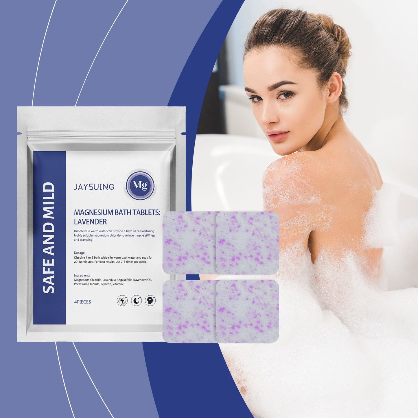 Lavender Essential Oil Magnesium Bath Tablets Moisturize And Cleanse The Body, Refreshing And Lasting - Korvel