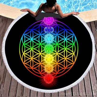 3d Bohemian Tai Chi Animal Digital Print Round Ribbon Beach Towel Swimming Yoga Picnic Mat Bikini Covered Napkin - Korvel