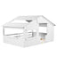 Wood Full Size House Bed with Roof, Window and Guardrail White - Korvel