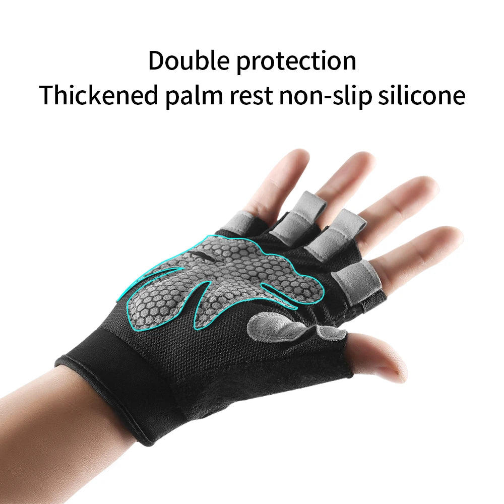 Outdoor sports fitness gloves anti slip and wear-resistant silicone half finger exposed riding gloves - Korvel