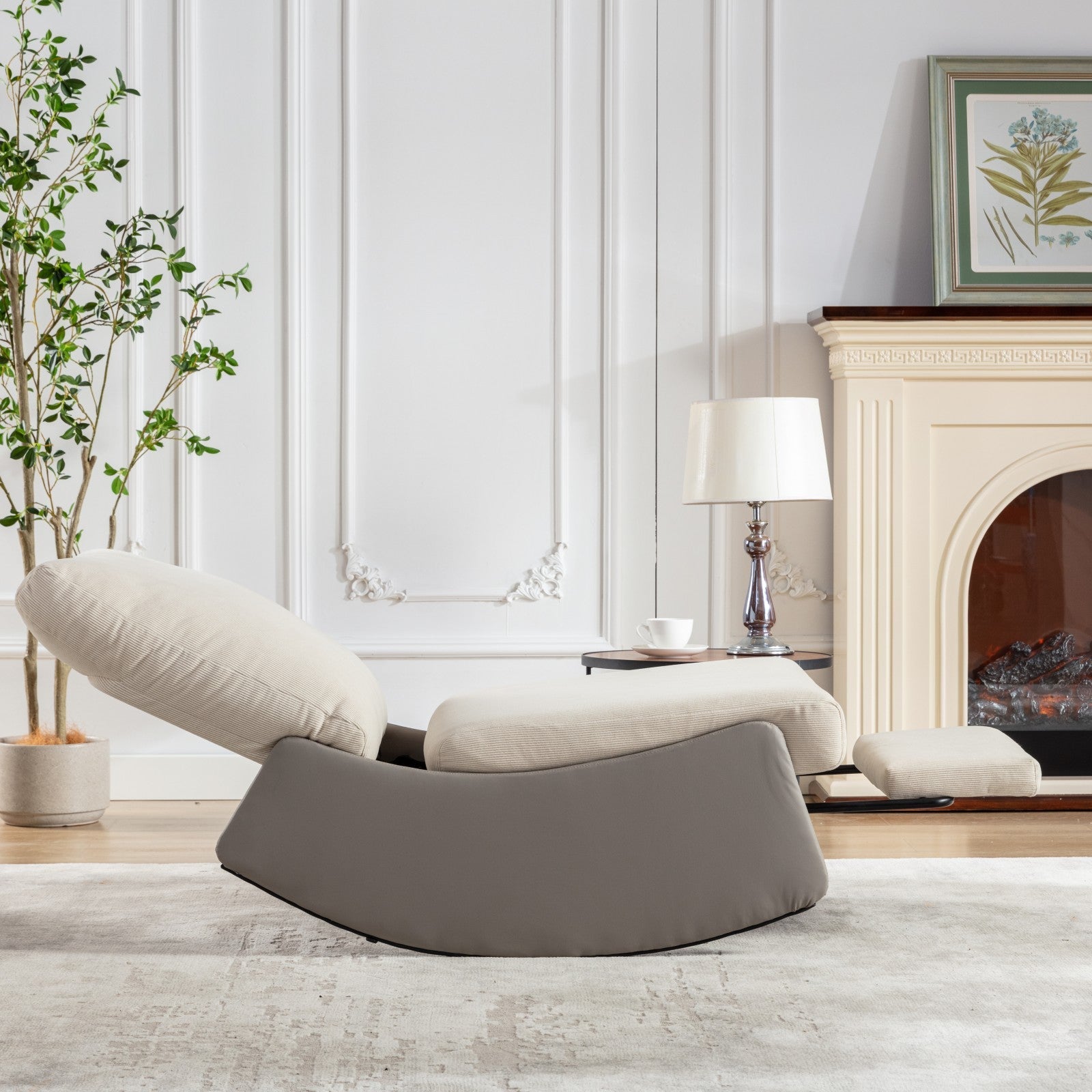 Modern rocking chair recliner, comfortable cushioned recliner with footstool, gray - Korvel