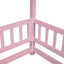 Full Size Floor Wooden Bed with House Roof Frame, Fence Guardrails ,Pink - Korvel