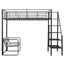 Twin Size Metal Loft Bed with Bench and Storage Staircase  Black - Korvel