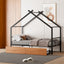 Twin Size Metal House Bed with Two Drawers - Black