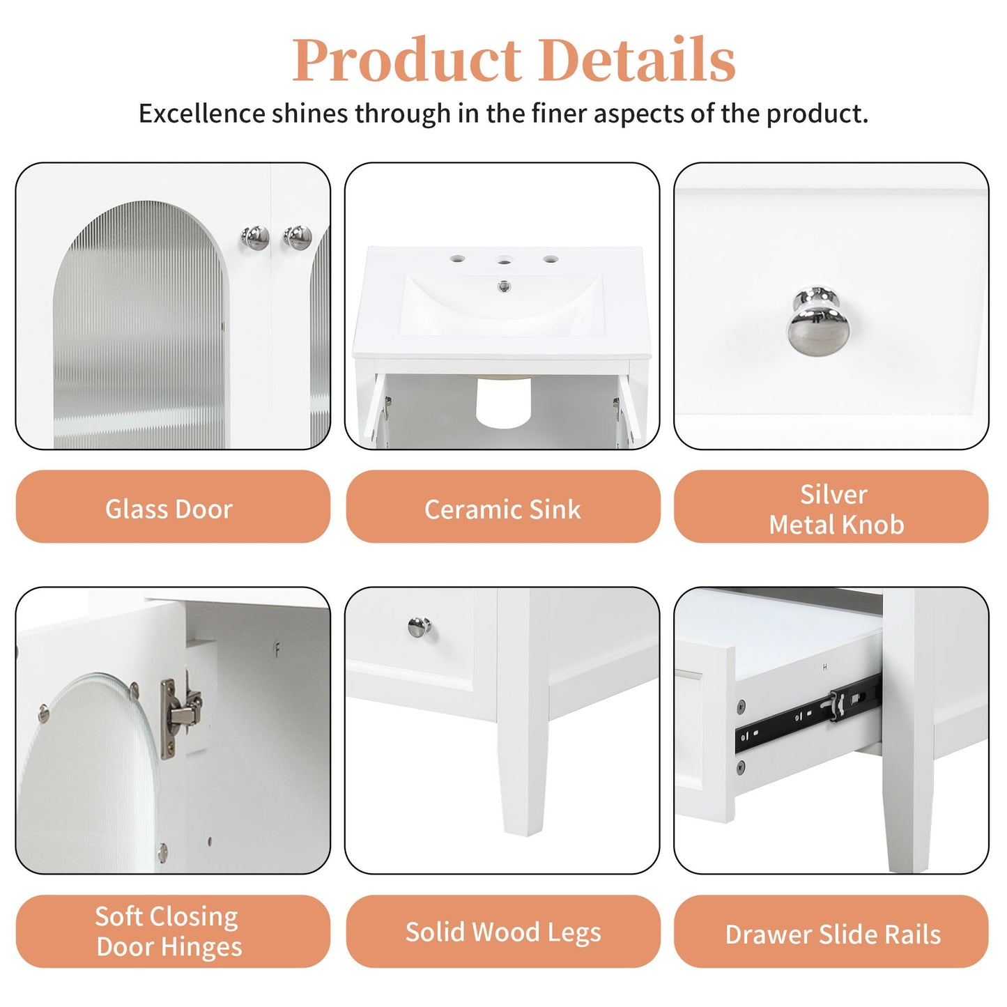 Meuble de salle de bain blanc de 24" avec lavabo et rangement